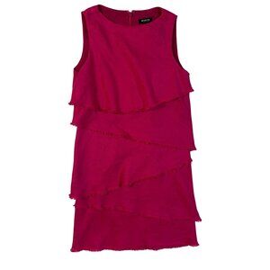 Worth New York Sleeveless Fuchsia Linen Dress With Tiered Frayed Layers Sz 2
